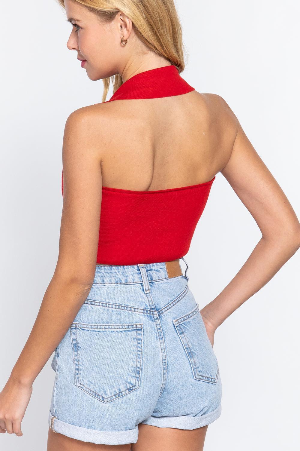 Halter Ruched Crop Sweater Knit Top | Mixtshop LLC