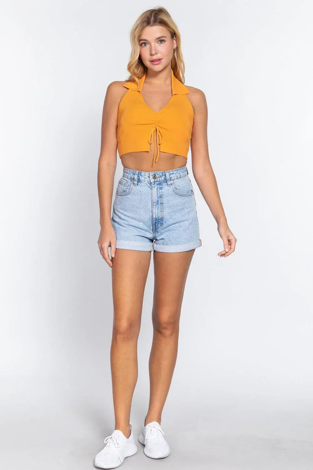 Halter Ruched Crop Sweater Knit Top Secondary image