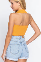 Halter Ruched Crop Sweater Knit Top | Mixtshop LLC