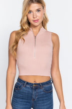 Sleeveless Rib Sweater Top W/zipper | Mixtshop LLC