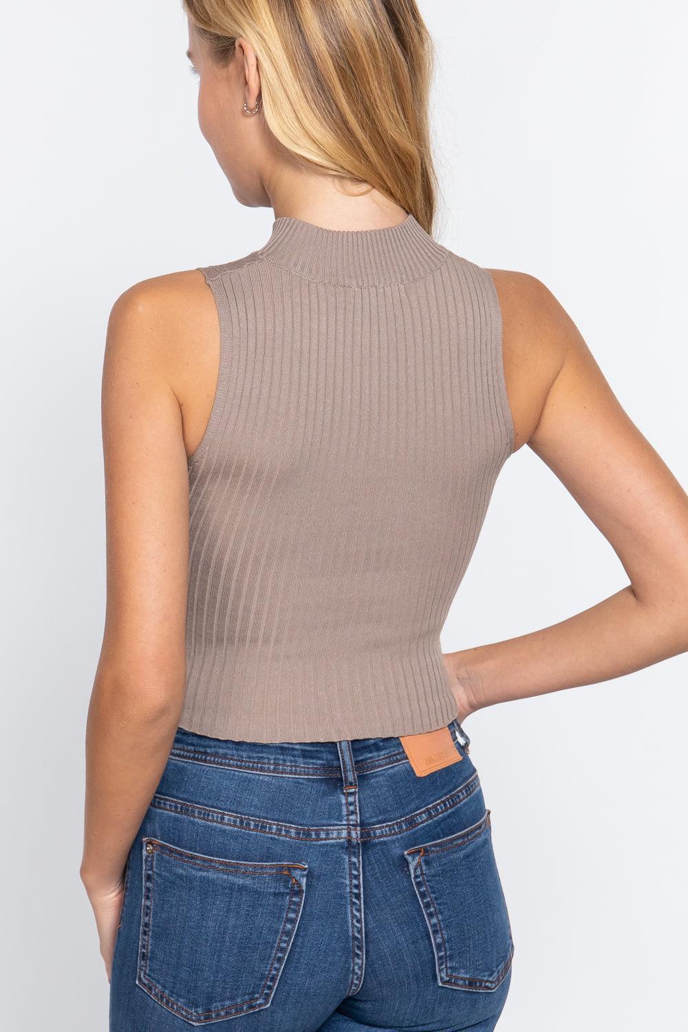 Sleeveless Rib Sweater Top W/zipper | Mixtshop LLC