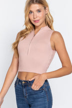 Sleeveless Rib Sweater Top W/zipper | Mixtshop LLC