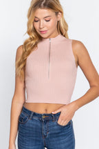 Sleeveless Rib Sweater Top W/zipper | Mixtshop LLC