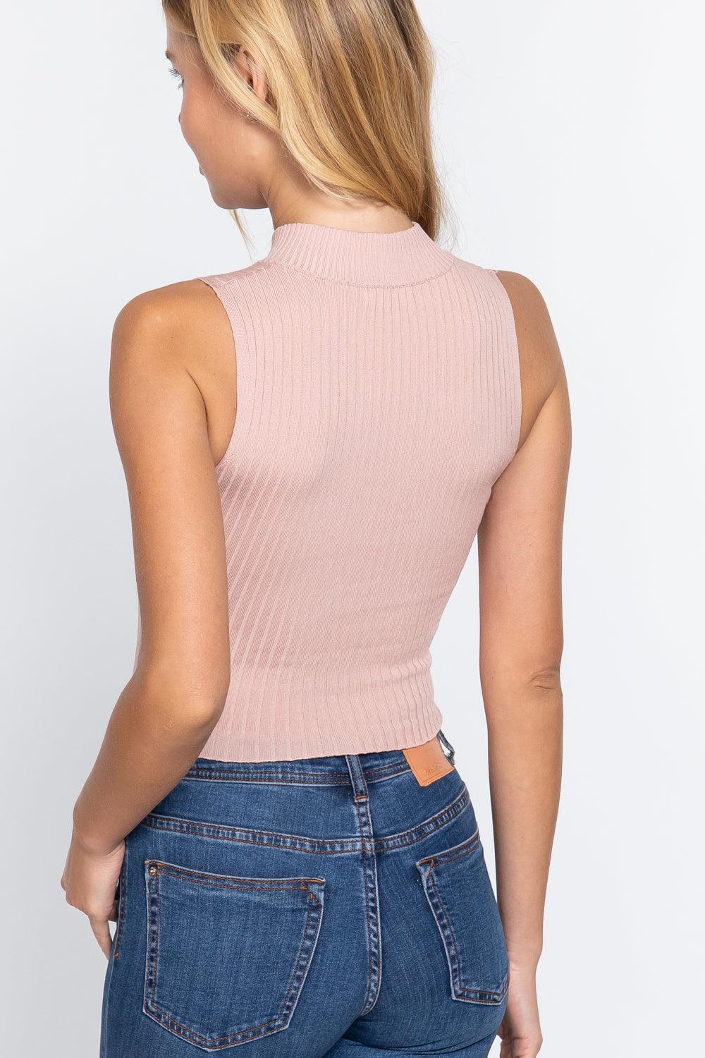 Sleeveless Rib Sweater Top W/zipper | Mixtshop LLC