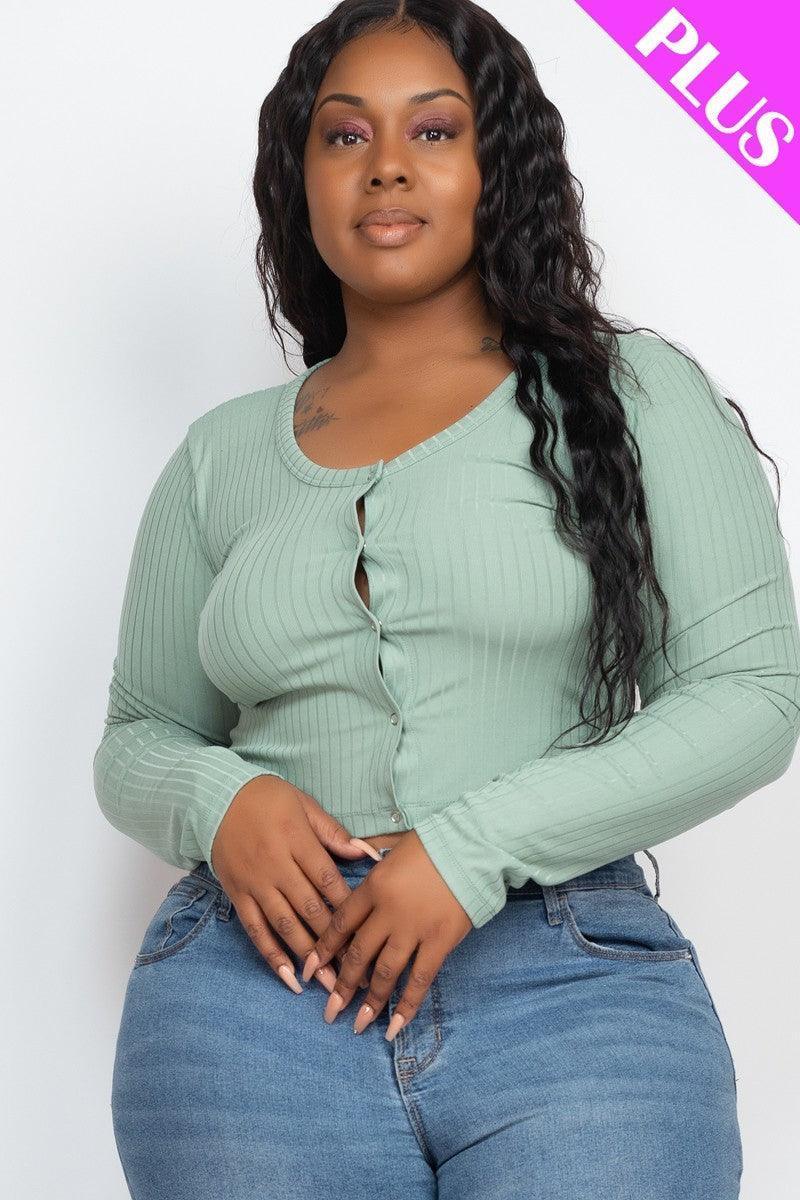 Plus Size Button Up Cropped Top | Mixtshop LLC Main image