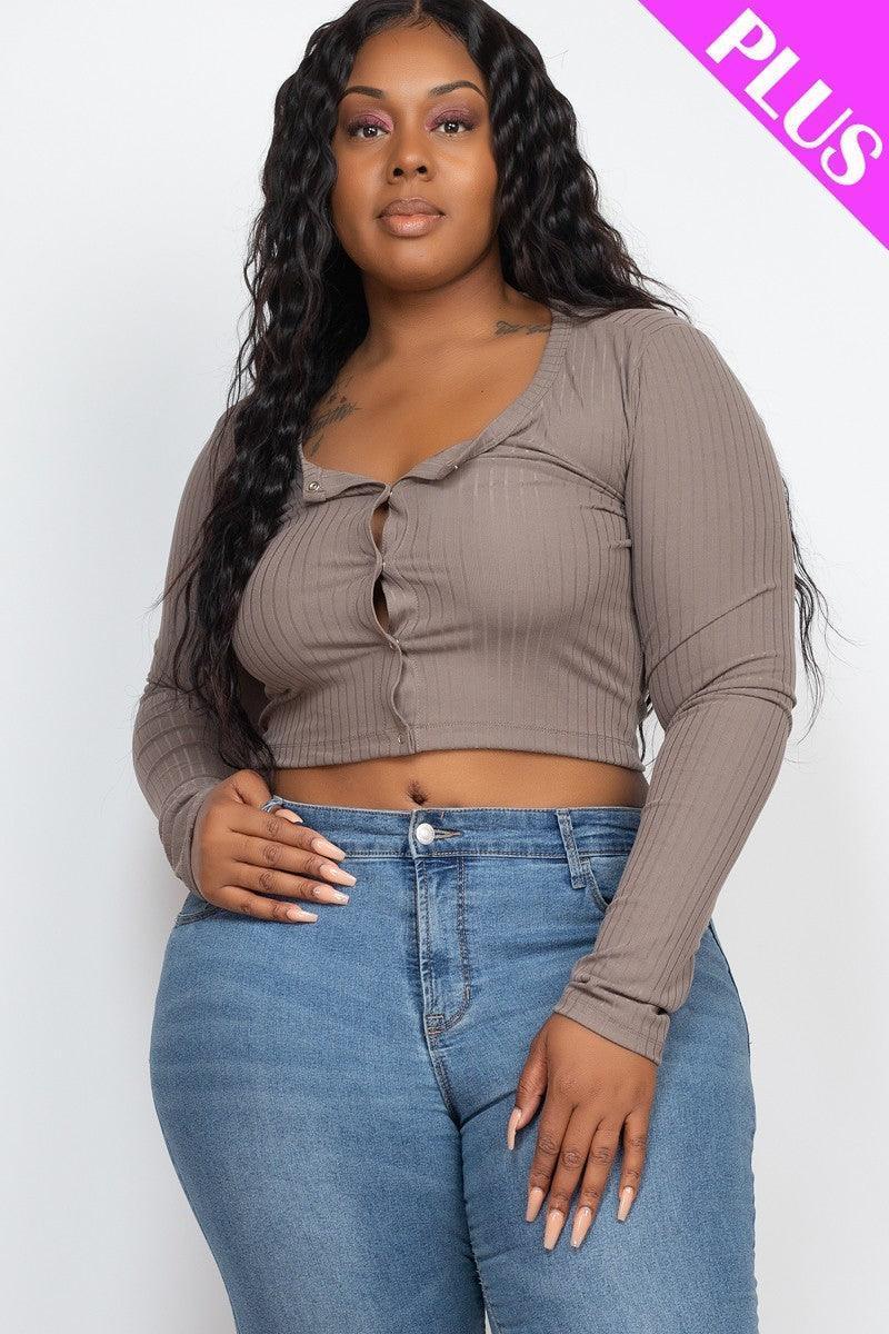 Plus Size Button Up Cropped Top | Mixtshop LLC Main image