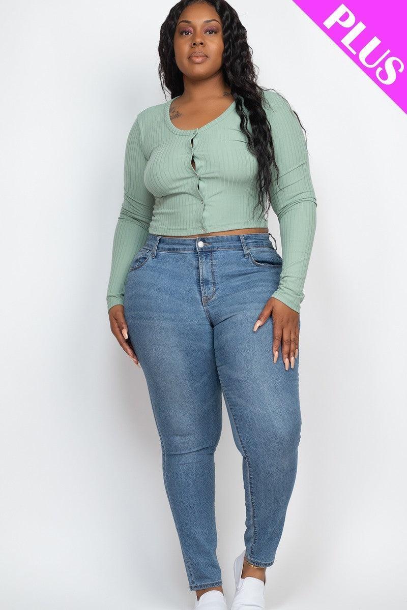 Plus Size Button Up Cropped Top Secondary image