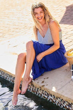 Striped Print Cami Sol Top Hi-waist Skirt Side Pocket Maxi Dress | Mixtshop LLC