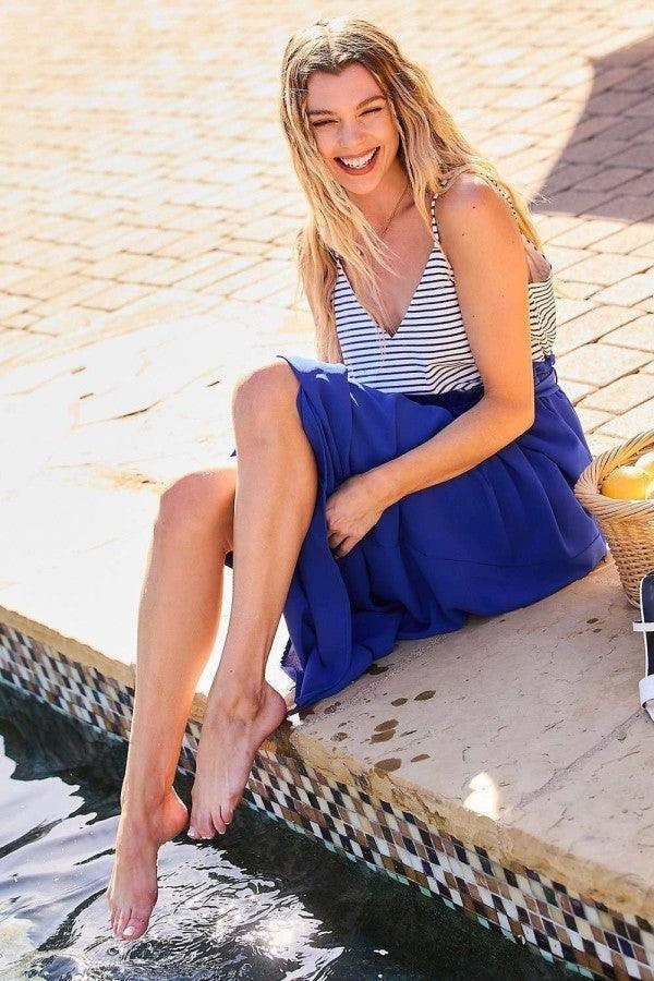 Striped Print Cami Sol Top Hi-waist Skirt Side Pocket Maxi Dress | Mixtshop LLC