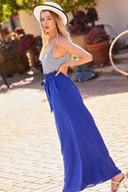 Striped Print Cami Sol Top Hi-waist Skirt Side Pocket Maxi Dress | Mixtshop LLC