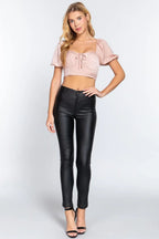 Short Slv Shirring Satin Crop Top | Mixtshop LLC