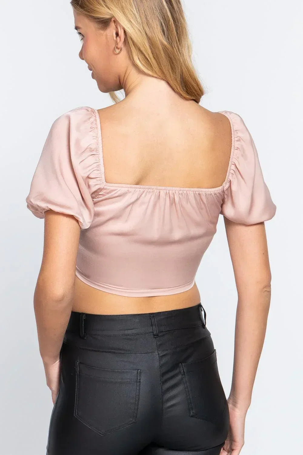 Short Slv Shirring Satin Crop Top | Mixtshop LLC