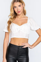 Short Slv Shirring Satin Crop Top | Mixtshop LLC