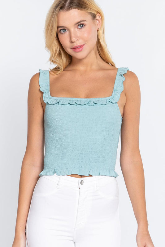 Smocking Ruffle Cami Woven Top | Mixtshop LLC