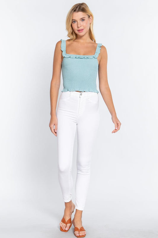 Smocking Ruffle Cami Woven Top | Mixtshop LLC
