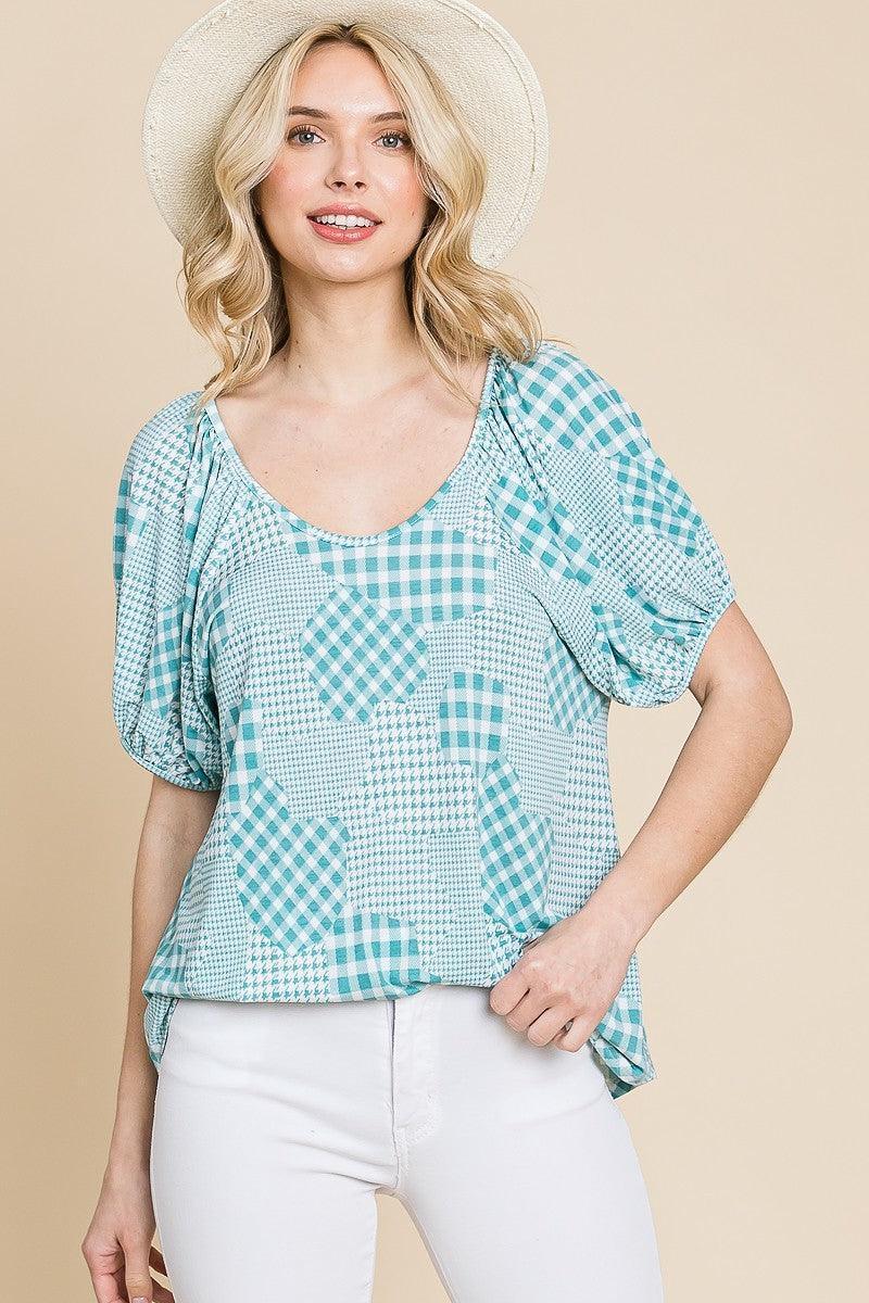 Hounds Tooth And Check Plaid Top | Mixtshop LLC Main image
