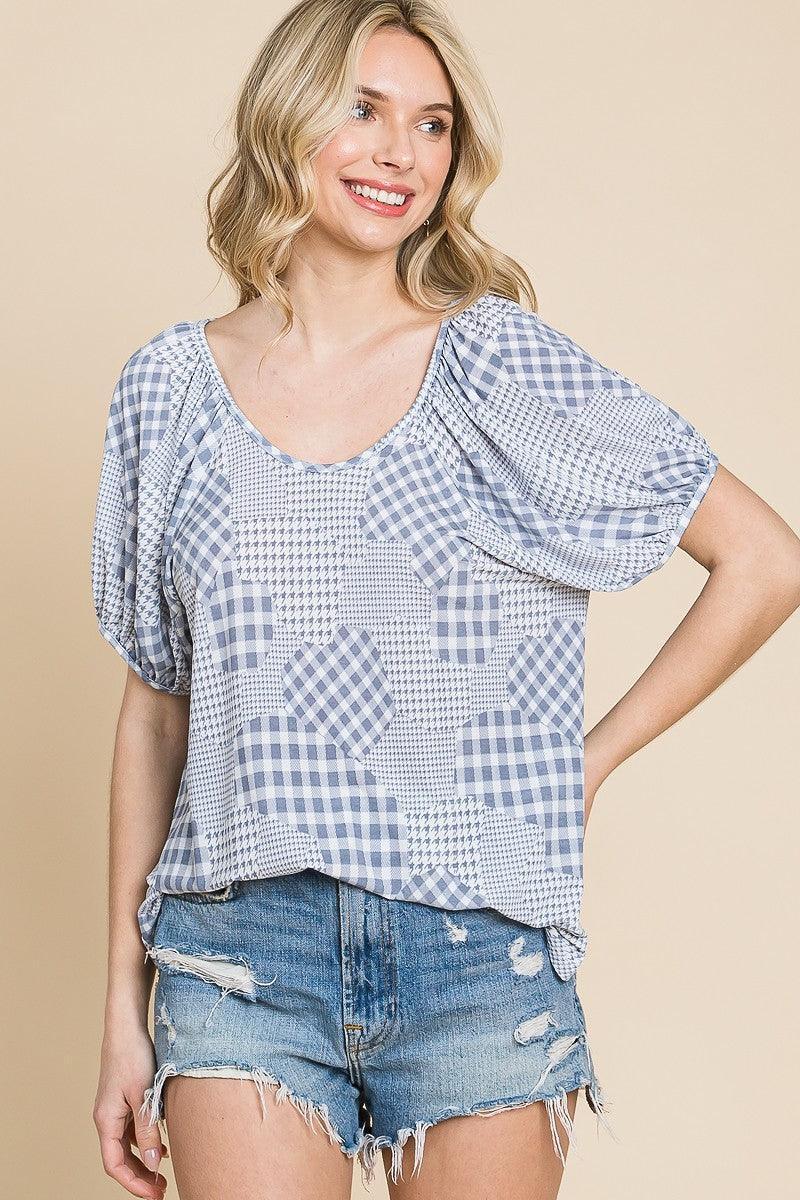 Hounds Tooth And Check Plaid Top Secondary image