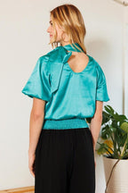 Waist Smocked Solid Satin Blouse | Mixtshop LLC
