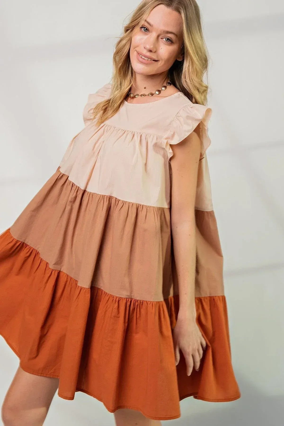 Poplin Tiered Color Block Dress | Mixtshop LLC Main image