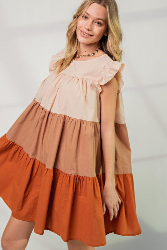 Poplin Tiered Color Block Dress | Mixtshop LLC