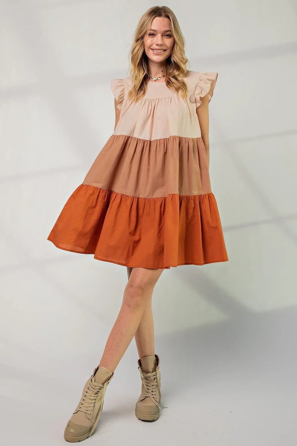 Poplin Tiered Color Block Dress Secondary image