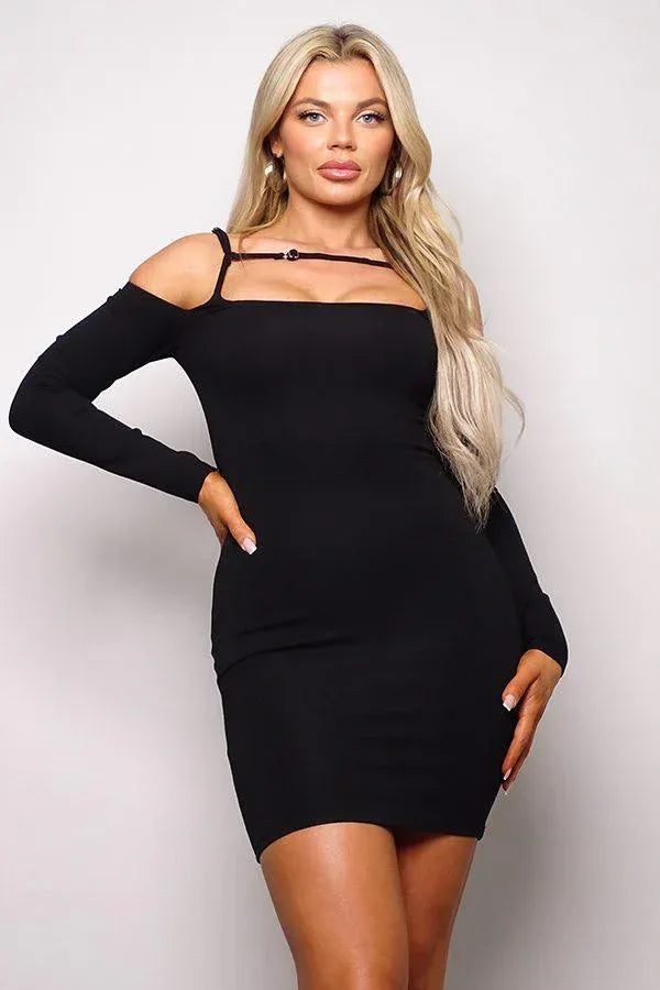 Long Sleeve Cuff Front Strap Mini Dress | Mixtshop LLC Main image
