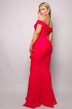 Crossover Front Off Shoulder Side Ruffle Maxi Dress | Mixtshop LLC