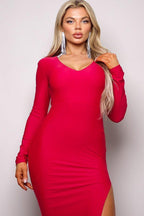 Long Sleeve V Neck Open Back Maxi Dress | Mixtshop LLC