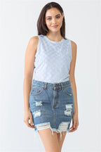 Baby Blue Chess Cage Print Cotton Blend Sleeveless Bodysuit | Mixtshop LLC