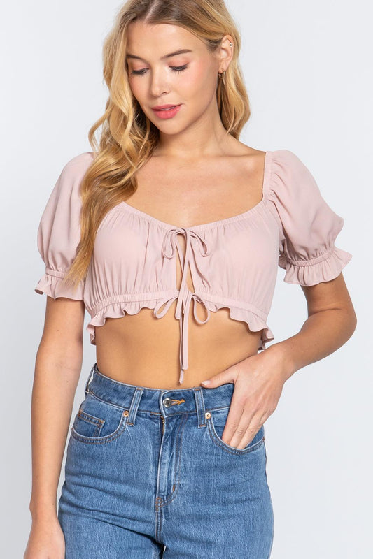 Short Slv Print Crop Woven Top | Mixtshop LLC
