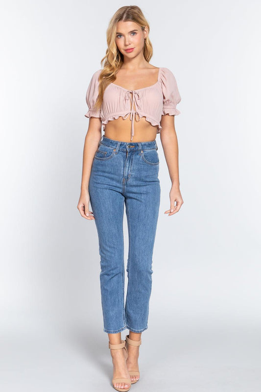 Short Slv Print Crop Woven Top | Mixtshop LLC