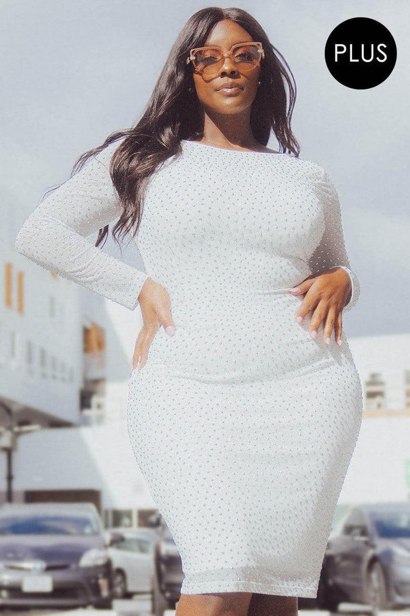 Translucent Silver Rhinestone Plus Midi Dress | Mixtshop LLC Main image
