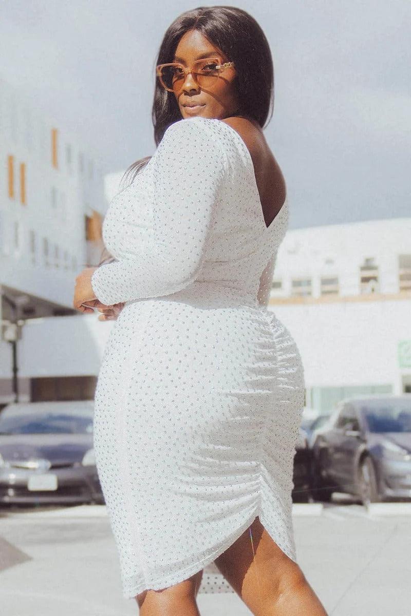 Translucent Silver Rhinestone Plus Midi Dress | Mixtshop LLC