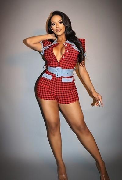 Plaid Print Denim Romper | Mixtshop LLC Main image