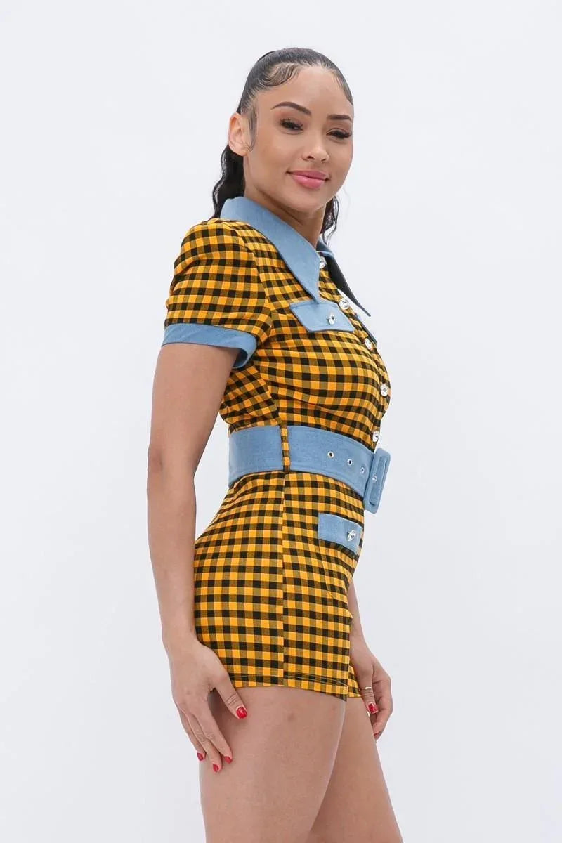 Plaid Print Denim Romper Secondary image