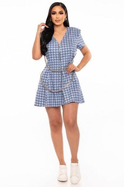 Houndstooth Chain-belt Dress | Mixtshop LLC Main image