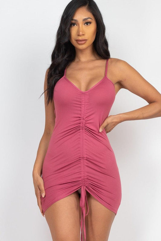 Adjustable Ruched Front Detail Mini Dress | Mixtshop LLC