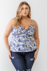 Plus Floral Print Woven Ruffle Sleeveless Back Zipper Tank Top | Mixtshop LLC