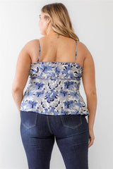 Plus Floral Print Woven Ruffle Sleeveless Back Zipper Tank Top | Mixtshop LLC