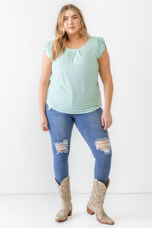 Plus Koshibo Textured Cap Sleeve Top | Mixtshop LLC
