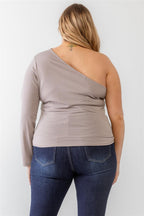 Plus Mocha Textured One Shoulder Top | Mixtshop LLC