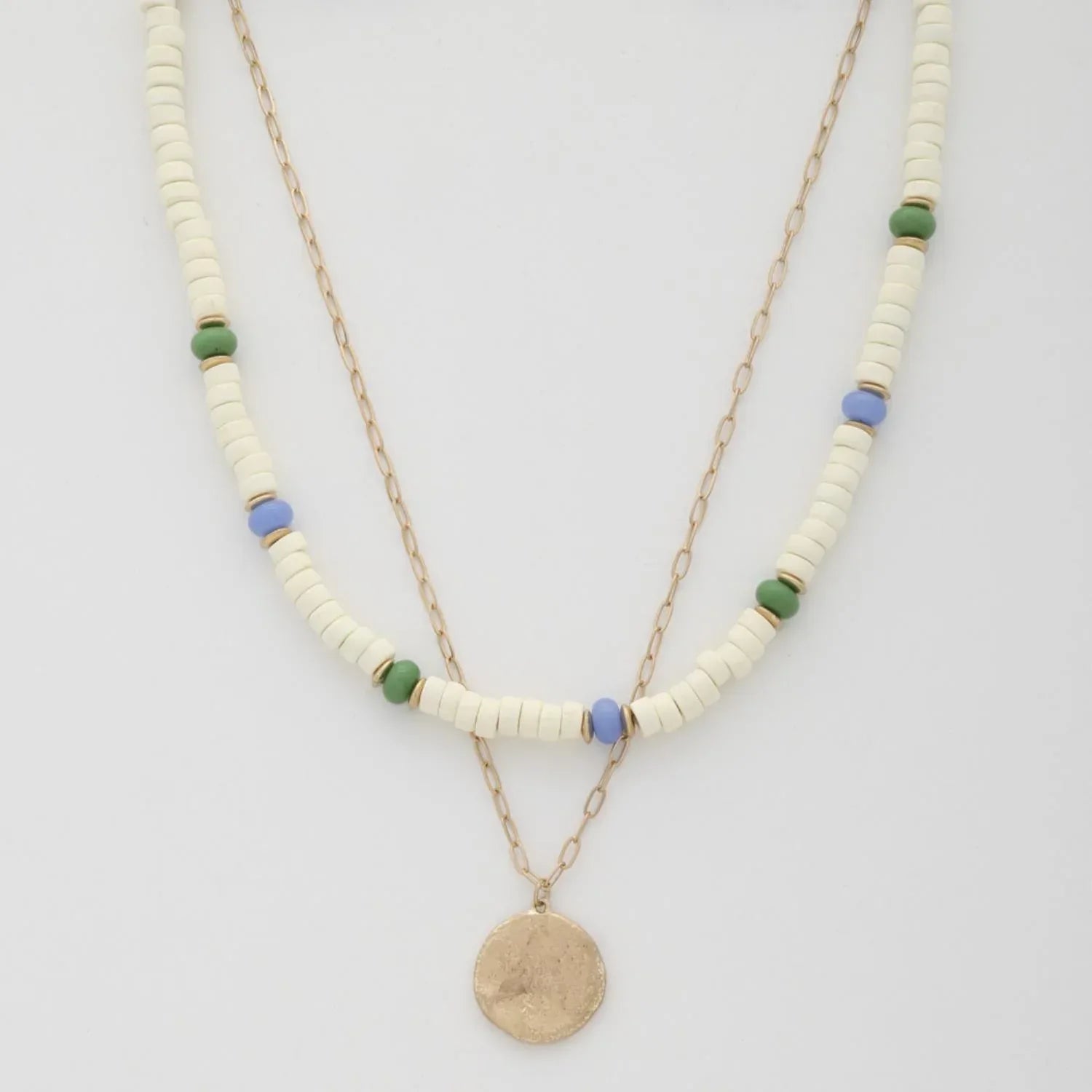 Coin Wood Bead Layered Necklace | Mixtshop LLC