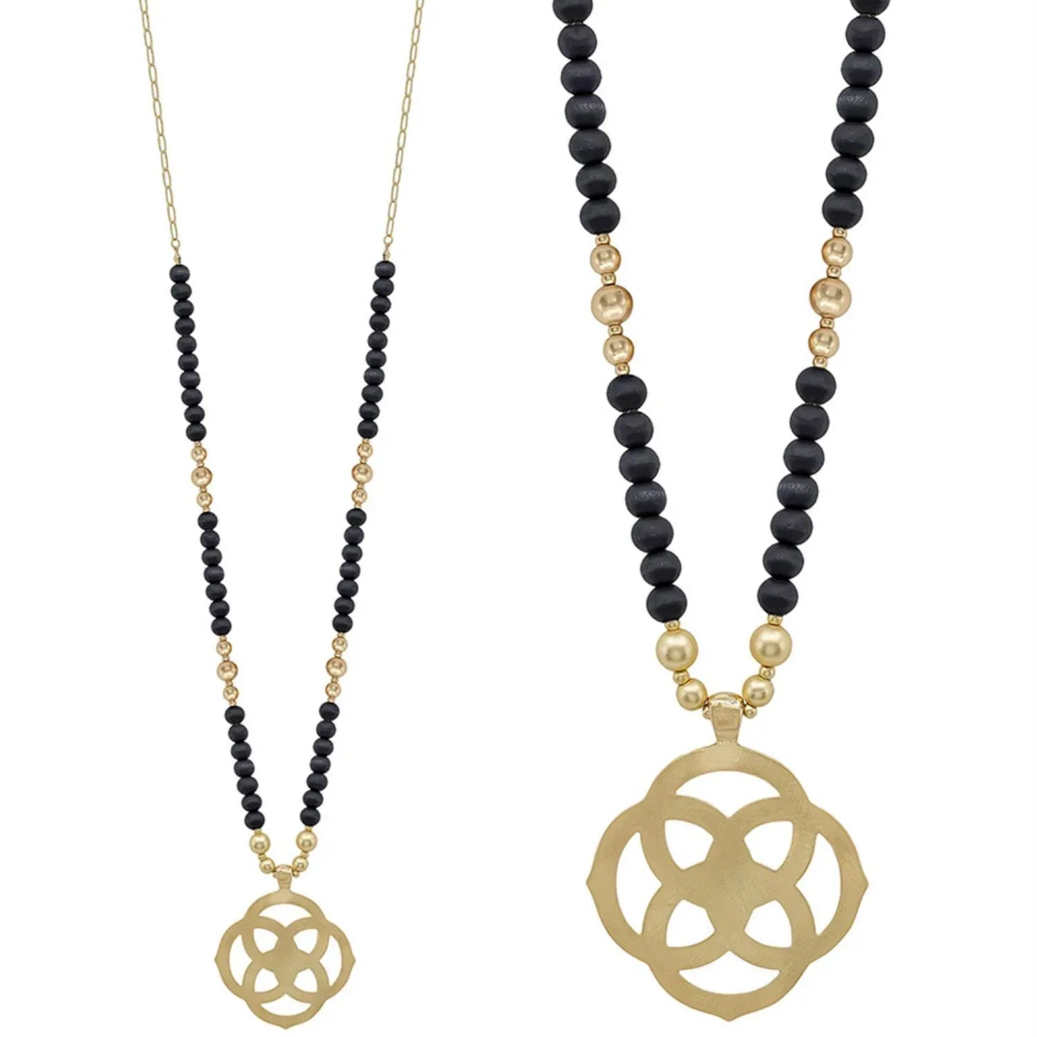 Flower Geometric Pendant Wood Bead Necklace | Mixtshop LLC