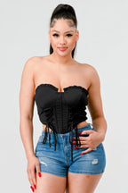 Luxe sweetheart ruffled drawstring lace bustier top | Mixtshop LLC