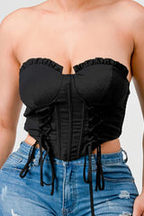 Luxe sweetheart ruffled drawstring lace bustier top | Mixtshop LLC