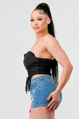 Luxe sweetheart ruffled drawstring lace bustier top | Mixtshop LLC