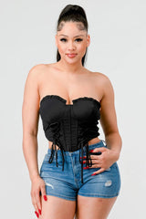 Luxe sweetheart ruffled drawstring lace bustier top | Mixtshop LLC