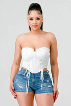 Luxe sweetheart ruffled drawstring lace bustier top | Mixtshop LLC