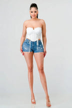 Luxe sweetheart ruffled drawstring lace bustier top | Mixtshop LLC