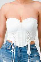 Luxe sweetheart ruffled drawstring lace bustier top | Mixtshop LLC